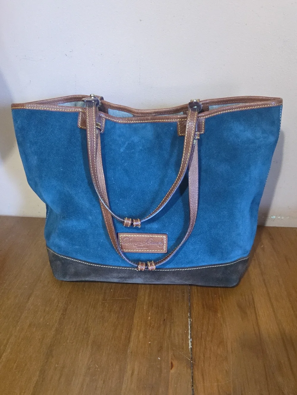 Vintage Y2k Dooney And Bourke Bella Shopper Bag Blue And Brown Suede 2001